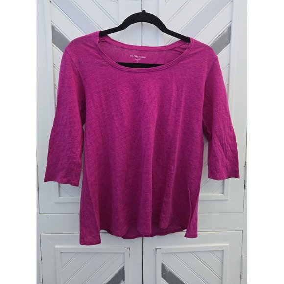 Eileen Fisher Women's Petite Small Magenta 100% Linen 3/4 Sleeve T-Shirt - Picture 4 of 13